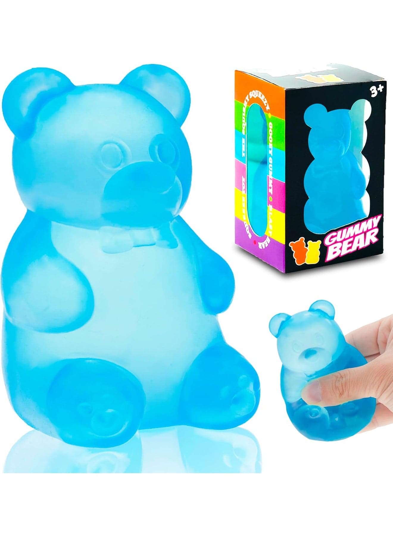 Squishy Gummy Bear Stress Balls, Fidget Squishy Toy with Soft High Density Gel, Ultra Soft Squeeze Balls for Kids Adults Anxiety Relief, Calming Students Classroom Prizes Calming Kids Adults, Blue