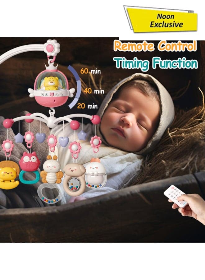 Remote Control Baby Crib Mobile With Music, Light & Projection | Soothing Bed Bell With Nature Sounds, Fetal Music & Timer | Nursery Mobile For Newborn Sleep Aid Grey