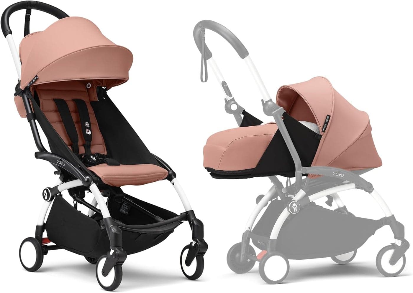 Stokke YOYO3 Complete Yoyo Stroller From Birth - Includes White Frame + YOYO 6+ Color Pack + 0+ Newborn Pack - Ginger