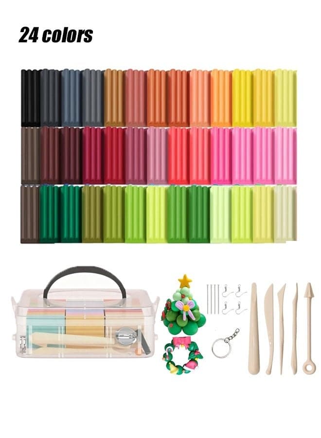 24 Colors Polymer Clay Set with Storage Box | 20g Each Block Oven Bake Modeling Clay Kit with 5Pcs Sculpting Tools & Accessories | Non-Toxic DIY Craft Clay for Kids Adults Beginners Artists, Ideal for Sculpting, Jewelry Making & Handmade Gifts 