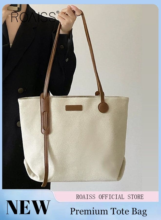 Women's Large-Capacity Canvas Bag Ladies All-Match Tote Bag Commuter Shoulder Bag Student Single-sided Bag Beige