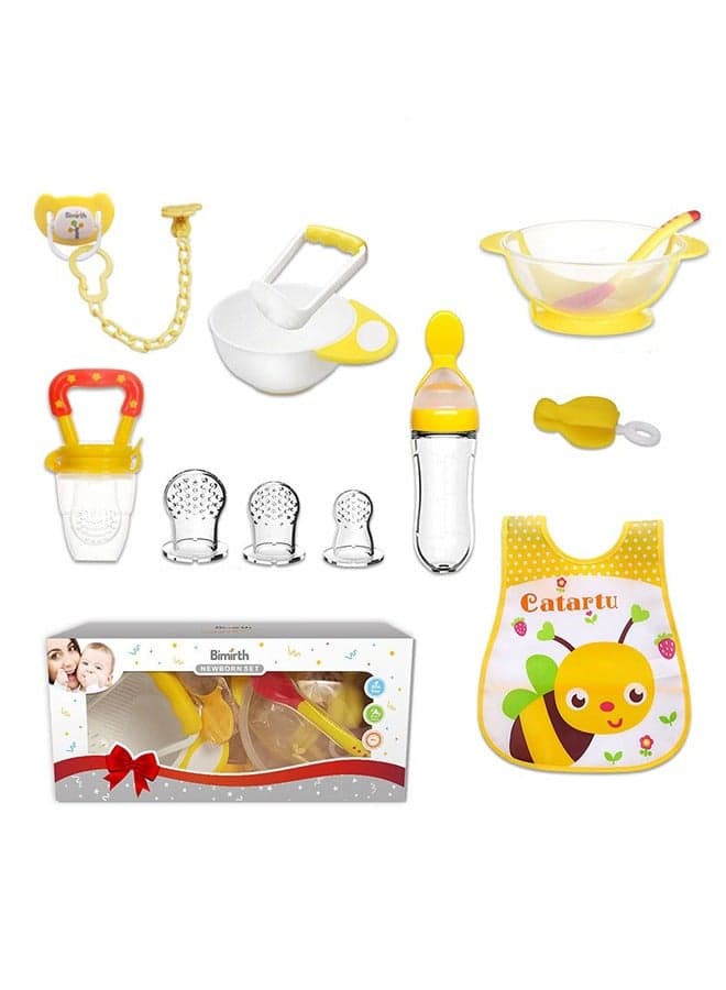 Baby Feeding Gift 12-Piece, Includes Suction Bowl with spoon, Silicone Food Teething Feeder With 3 Size, Ultra-Soft Silicone Baby Food Bottle With Spoon, Fresh Foods Masher And Bowl, Baby Feeding Bib