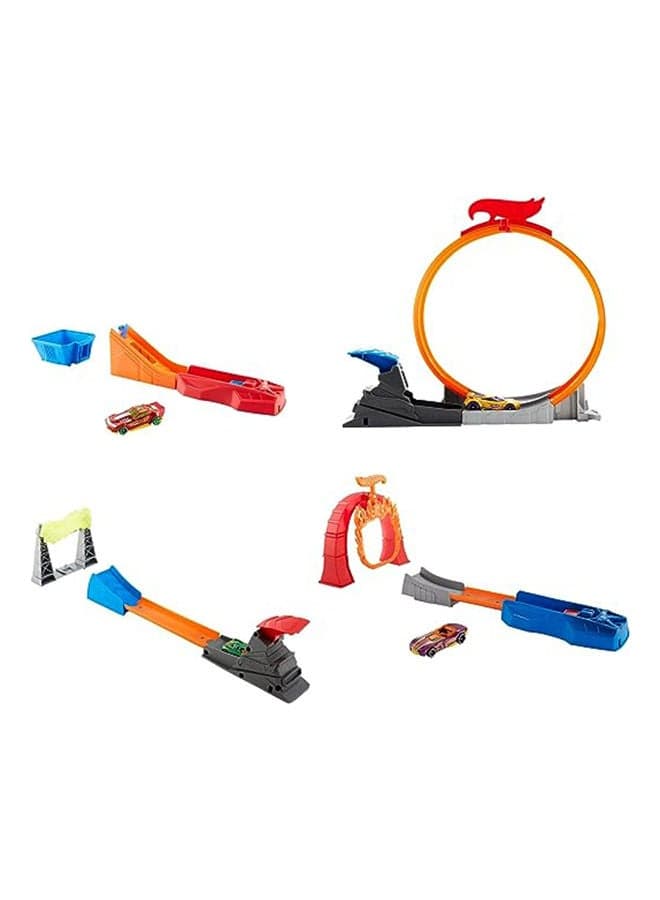 Hot Wheels Classic Stunt Track Assortment – Portable Racing Set with High-Speed Launcher & Die-Cast Car, Age 3-8 Years