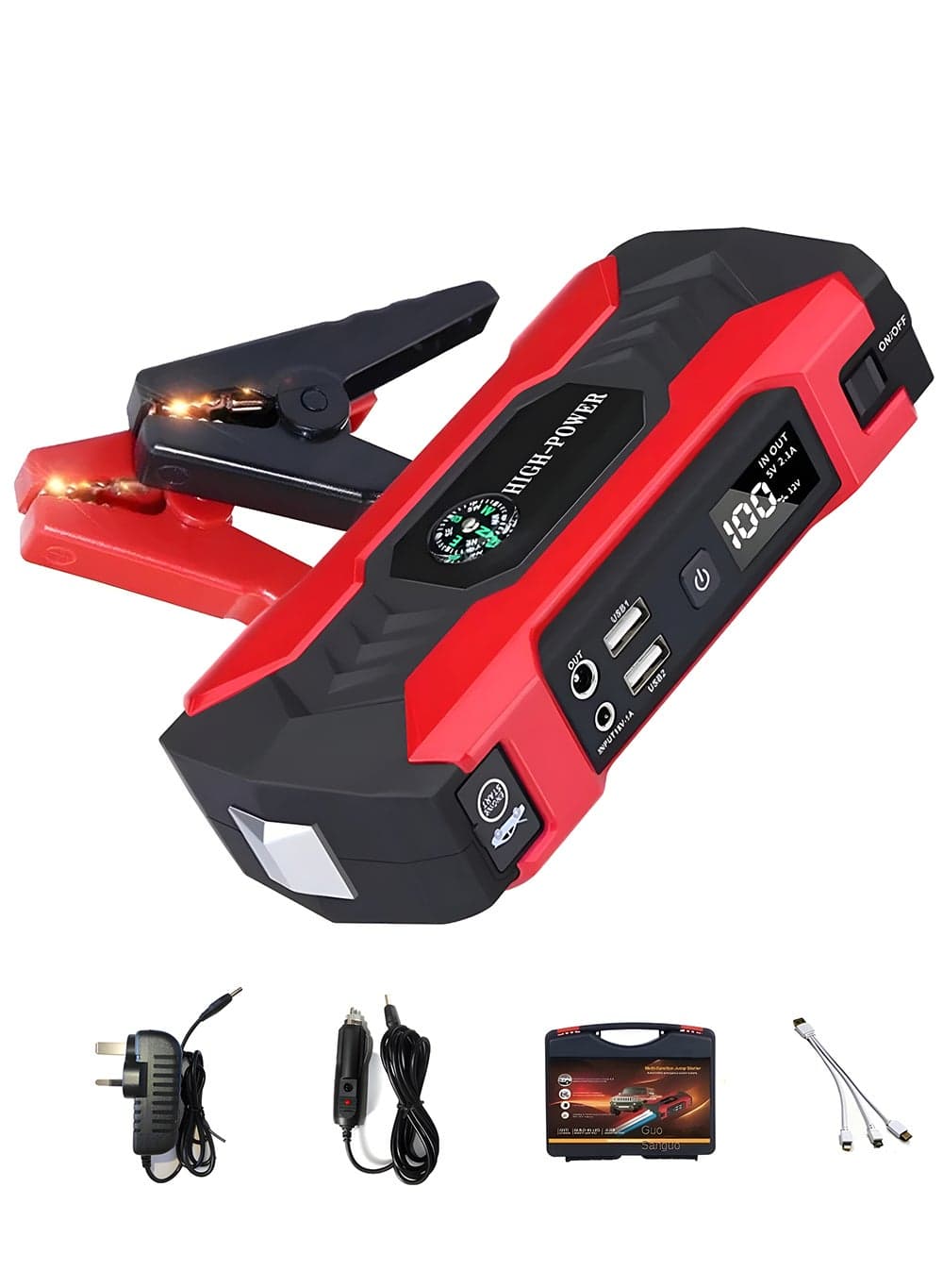 Car Jump Starter 28000mah Water-Resistant Jump Starter Battery Pack, Battery Jumper Starter Portable 200W,12V/1A, LED Light