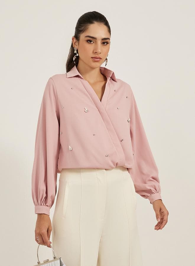 Embellished Regular Fit Wrap Top