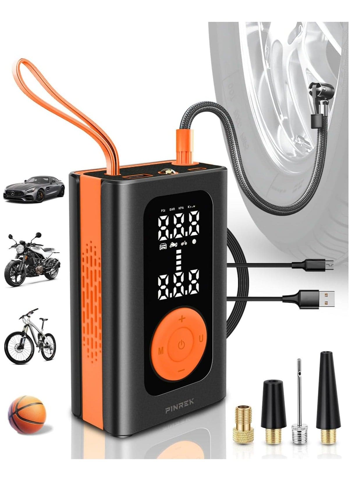 Portable Tire Inflator Digital Air Compressor, 150PSI Cordless Tyre Air Pump with Auto Shut-Off, 4000 mAh Battery & LED Light –Ideal for Outdoor, Cars, Bicycles, Balls(Standard)