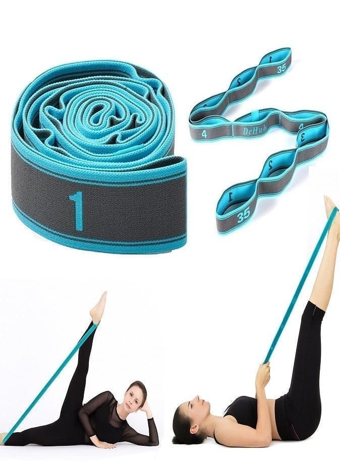 Stretch Band with 9 Loops, Elastic Strap for Yoga, Physical Therapy, Dance, Rehab, Flexibility Training, Light Resistance Exercise Band