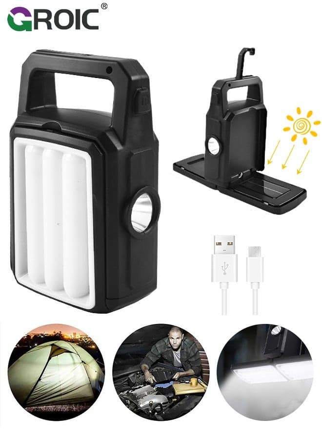 Portable LED Camping Lights USB Solar Rechargeable Hanging Tent Lantern, Night Flashlight LED Table Lamp Waterproof for Hurricane, Emergency, Hiking, Camping, Fishing