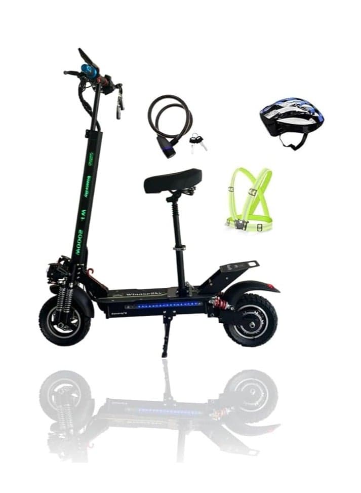W1 48v 13Ah electric scooter Kick Scooter 2024, 2000 Watts motor, 48V 13A Battery, 25 to 30km Mileage Full Foldable, Bluetooth Speaker, Seat Removable and Foldable, black