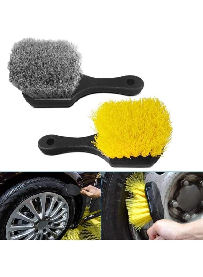 2 Set Wheel & Tire Brush Cleaner for Car, Wheel Brushes for Cleaning Wheels Auto Wheel Cleaning Brush Bristle Brush Cleaning Tools