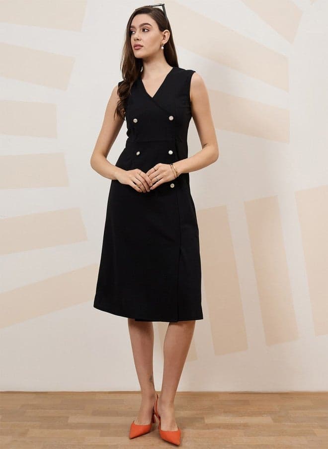 Black Scuba A-Line Dress for Women