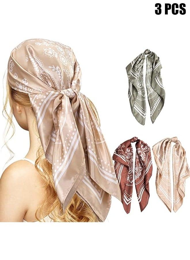 3 Pcs 27.5 Inches Silk Head Scarf for Women Men Vintage Bandanas Satin Hair Scarf Silk Wrap Neck Square Scarves
