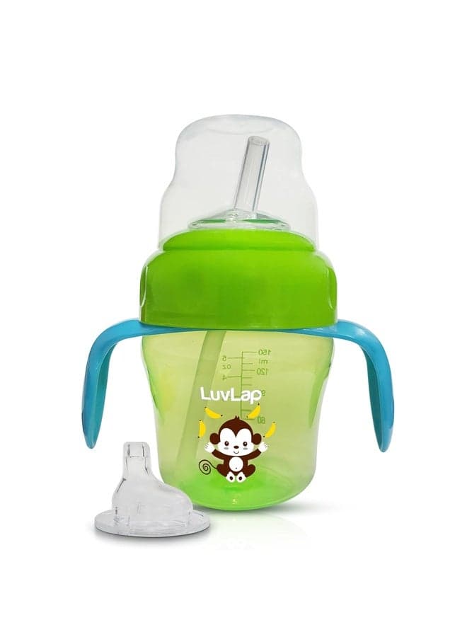 Banana Time 150ml Anti Spill, Interchangeable Sipper / Sippy Cup with Soft Silicone Spout and Straw BPA Free, 6m+ (Green)