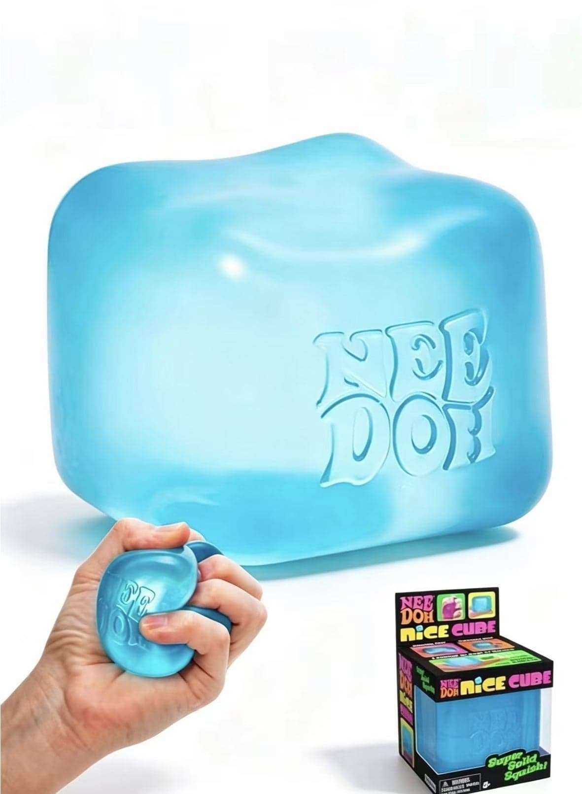 Schylling needoh -Sensory Squeeze Toy with Super Solid Squish - 2.25" Cube (Blue)