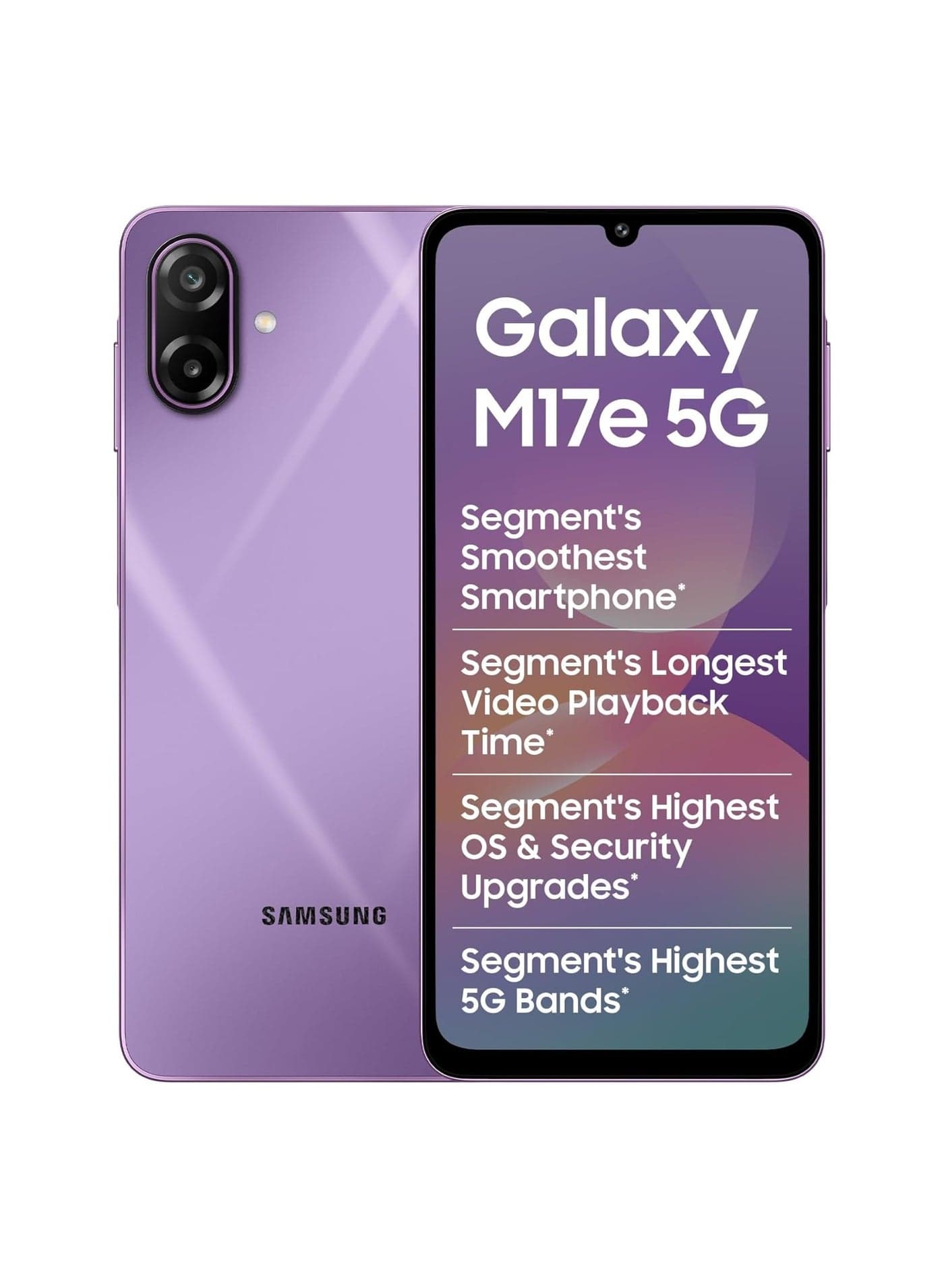 Samsung Galaxy M17e 5G Mobile (Vibe Violet , 6GB RAM, 128GB Storage) | Smoothest 120 Hz Refresh Rate| Monster 6000 mAh Battery | IP54 | 6 Gen OS Upgrades | AI | Gemini Live | Without Charger