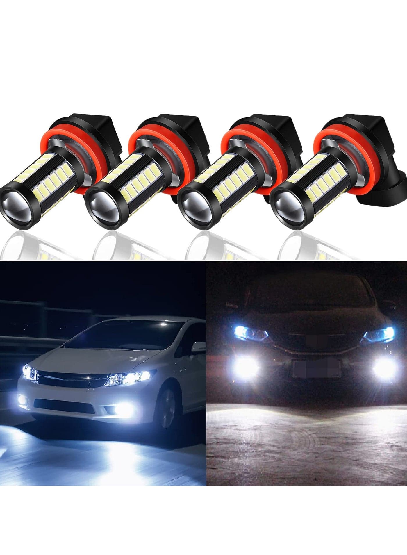 4 Pcs H8 H11 LED Fog Light Bulbs 6000K White LED Bulbs for Fog Light 1400 Lumen 12-24V High Power 5730 LED, Constant Current, Plug and Play, Non Polarity Headlight Bulb for Car Truck