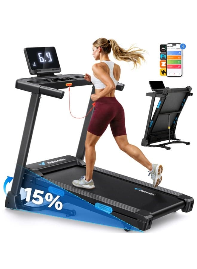 MERACH Incline Treadmill with Incline 6%-15%, 7-Layer Belt 300LBS Capacity Tredmill Foldable Handle Running Treadmills for Home, 0.5-7.5MPH 3.0HP Incline Folding Treadmill LED with APP Threadmill