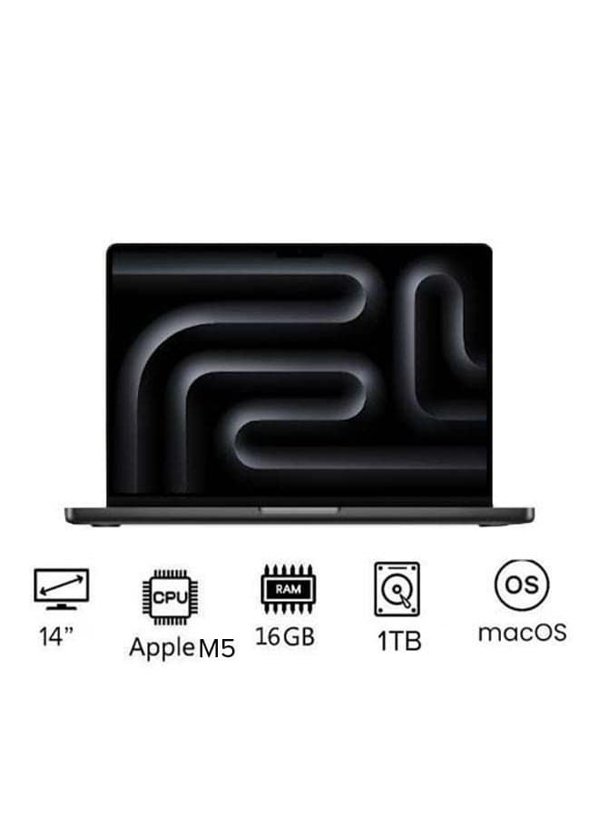 MacBook Pro MDE14 With 14 Inch Display, M5 Chip 10-Core CPU And 10-Core GPU | 16GB RAM | 1TB SSD | macOS | English/Arabic Space Black