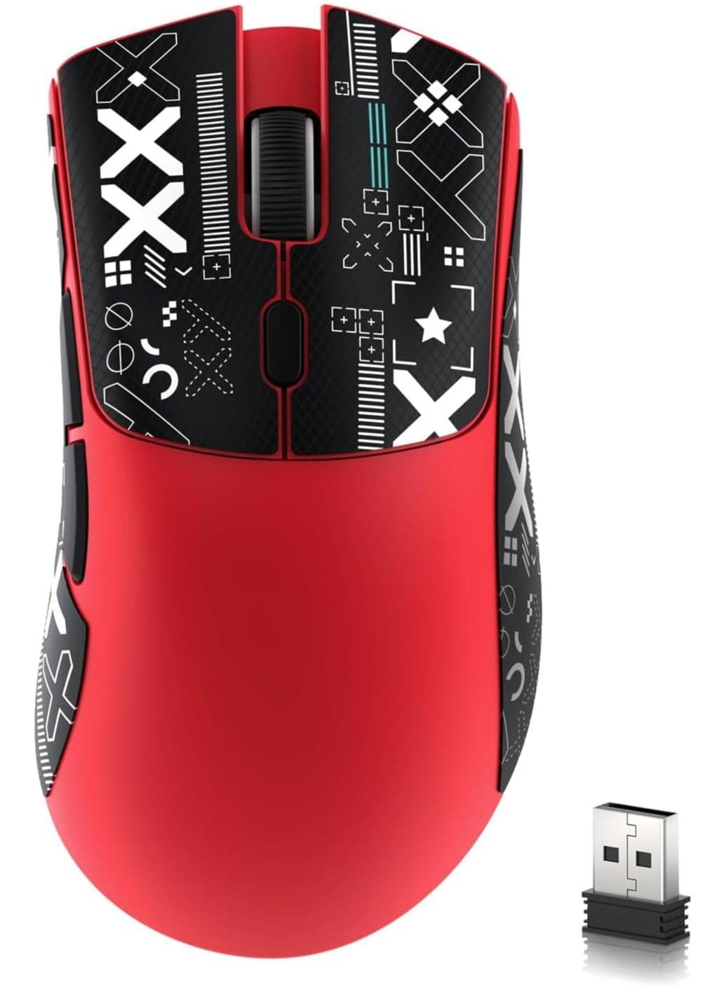 ATTACK SHARK R1 Wireless Gaming Mouse – Tri-Mode (2.4G/BT5.2/Wired), 55g Ultra-Light – 18K DPI PAW3311 Sensor – HUYU 20M Clicks – Ergonomic – Red + Grip Tape