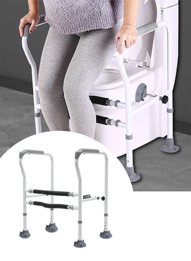 Toilet Safety Rail, elderly toilet safety frame handle, with four big suction cups and anti slip handrails, adjustable width and height, no need for punching, suitable for any toilet