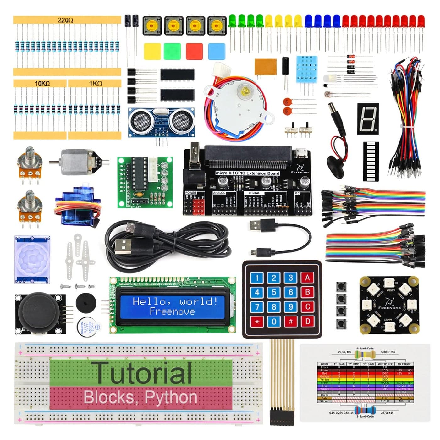 Freenove Ultimate Starter Kit for BBC Micro:bit (Not Included, Works with V1 & V2), 316-Page Detailed Tutorial, 224 Items, 44 Projects, Blocks and Python Code