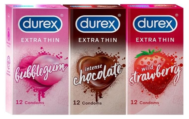 Thin Flavored Condoms, Pack of 3 x 12 pc Each, 36 pieces - Bubblegum With Chocolate Plus Strawberry