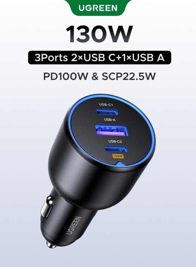 130W Car Charger Fast Charging 2C1A USB Car Power Adapter Laptop Car Fast Charger Plug With LED Indicator Compatible with MacBook Pro Air Mini Lenovo Dell iPhone 16 15 Pro Max Galaxy S25 S24 Ultra 130W