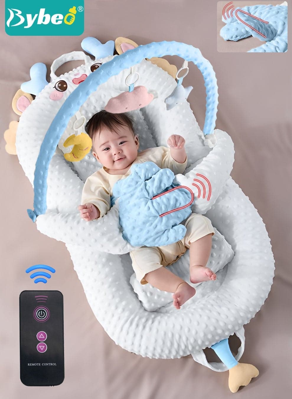 Baby Nursing Pillow With Automatic Tapping Arm, Newborn Nursing Sleeping Pillow, Infant Lounger with Wedge Pillows, Multifunctional Baby Sleeping Nest, Anti-Vomit Milk Pillows with Automatic Soothing Palms and Learning Sensory Toys