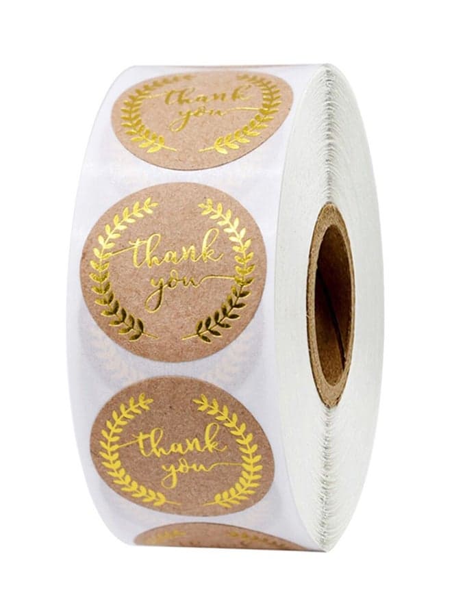 500-Piece Thank You Label Sticker Roll Brown