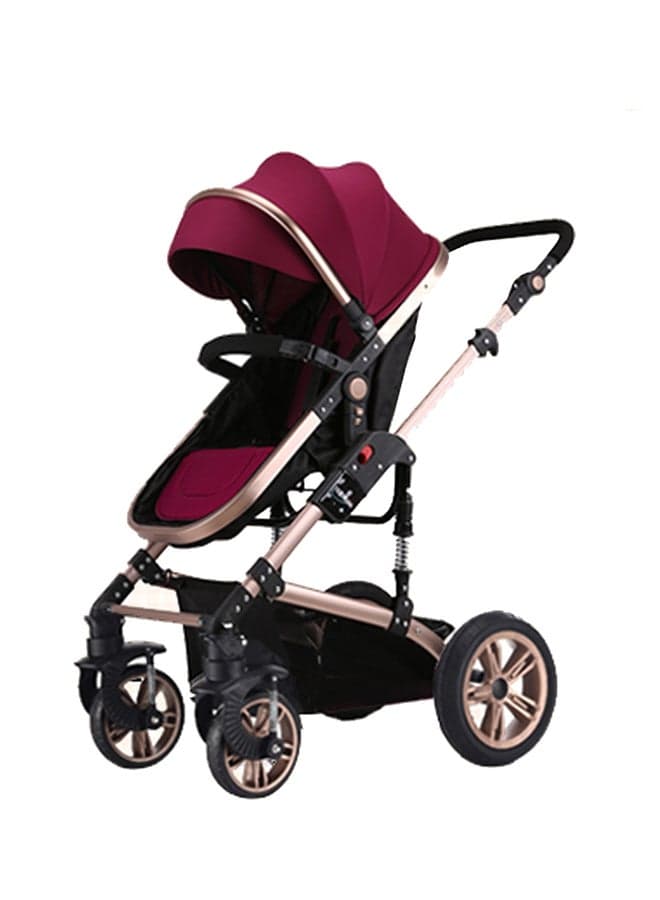 3 In 1 Pram Stroller Sleeping Bassinet Extra Wide Seat Wide Canopy - Wine