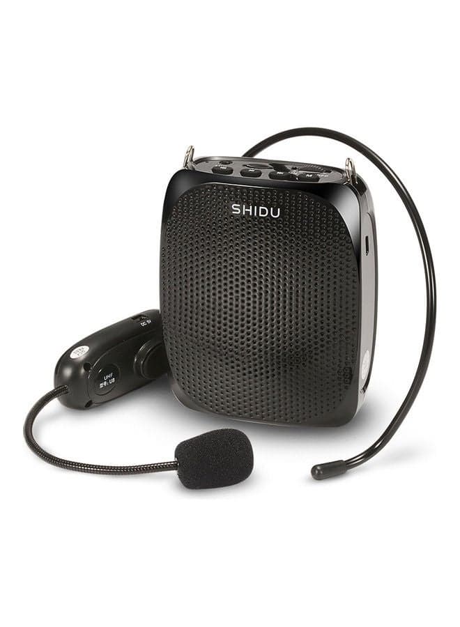 SHIDU 10 Watts UHF Wireless Voice Amplifier with Comfortable Headset Waist Neck Band and Belt Clip for Teachers,Tour Guides,Training,Meeting Support Recording TF Card,MP3 Format Audio and U disk-Black