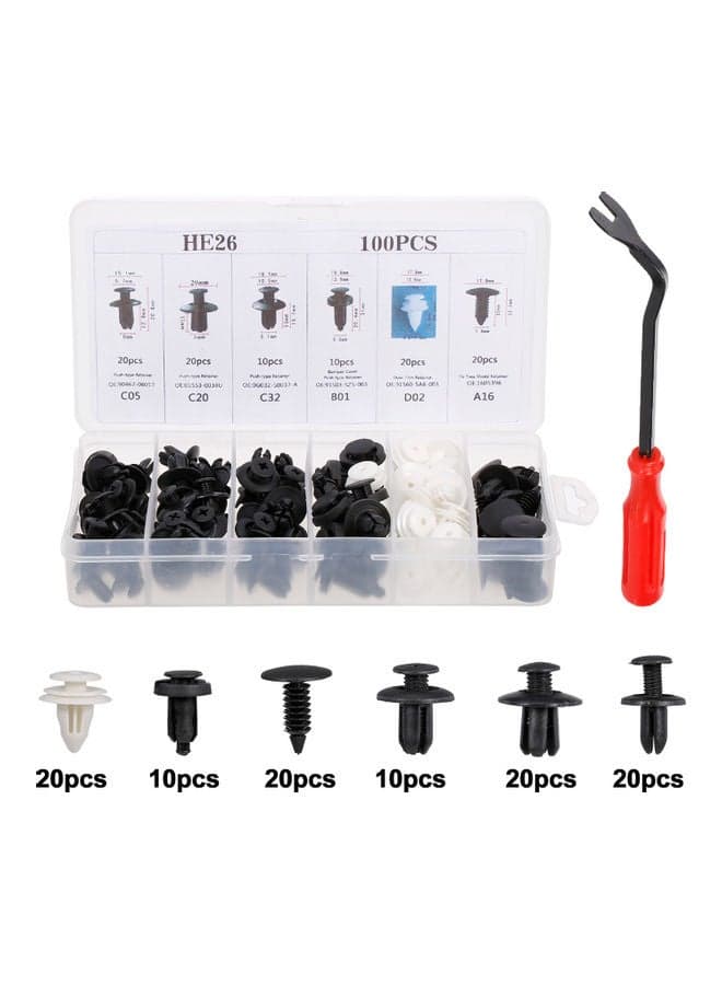 100Pcs Car Body Plastic Push Retainer Pin Rivet Fasteners Trim Moulding Clip Automotive Furniture Assembly Expansion Screws Kit with Removal Tool Screwdriver for Vehicles