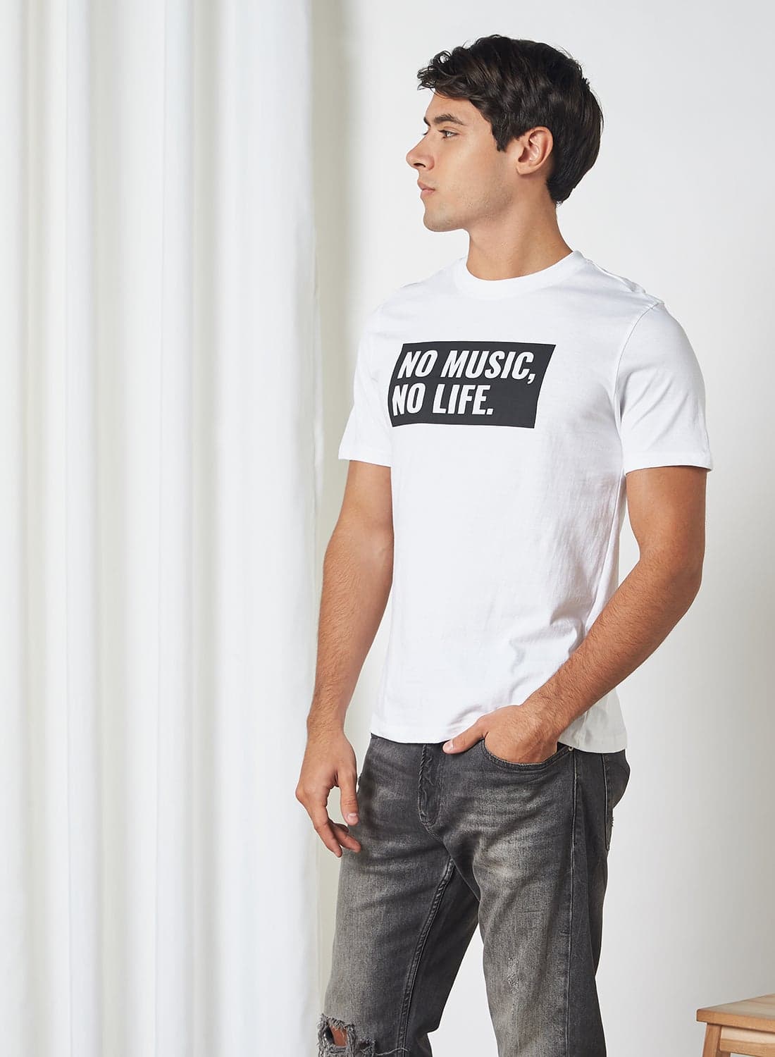 Printed Short Sleeves T-Shirt Pearl White