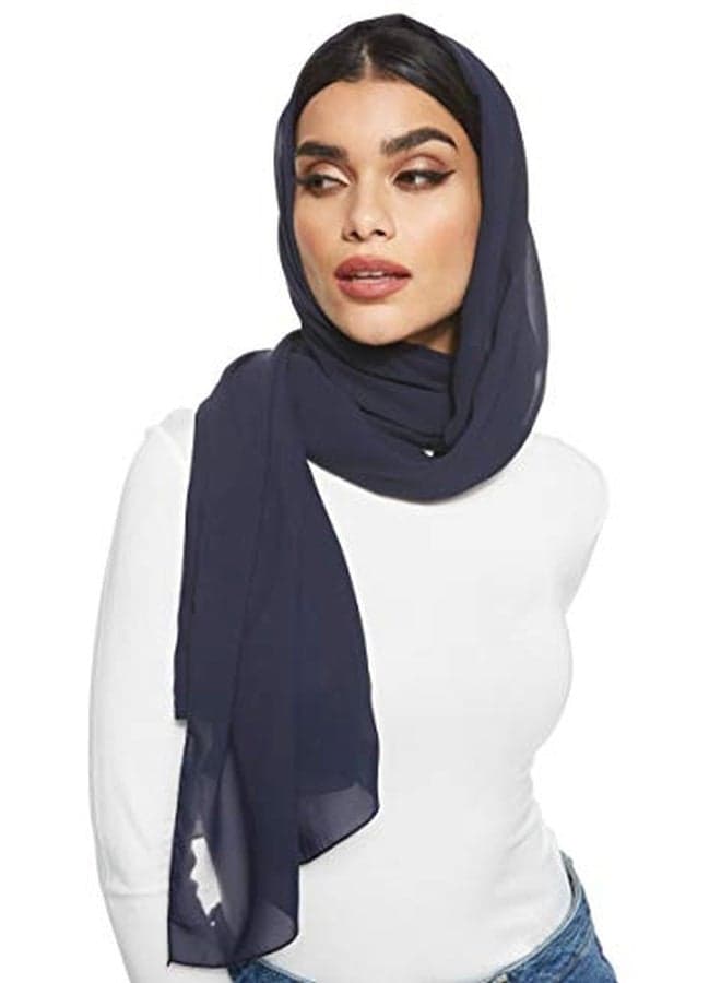 Solid Chiffon Hijab Shailah Navy Blue