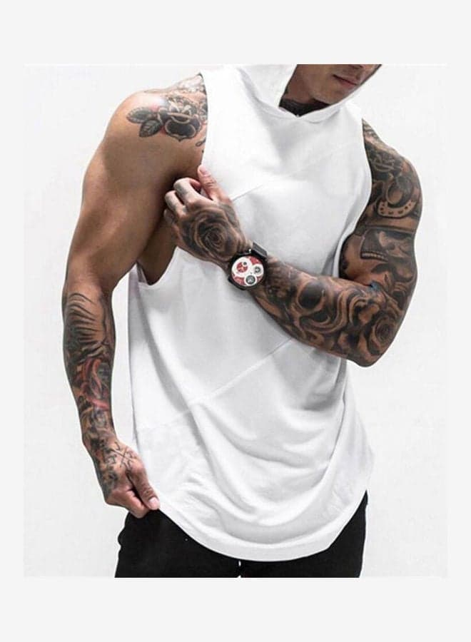 Cowl Neck Tank Top With Hood White
