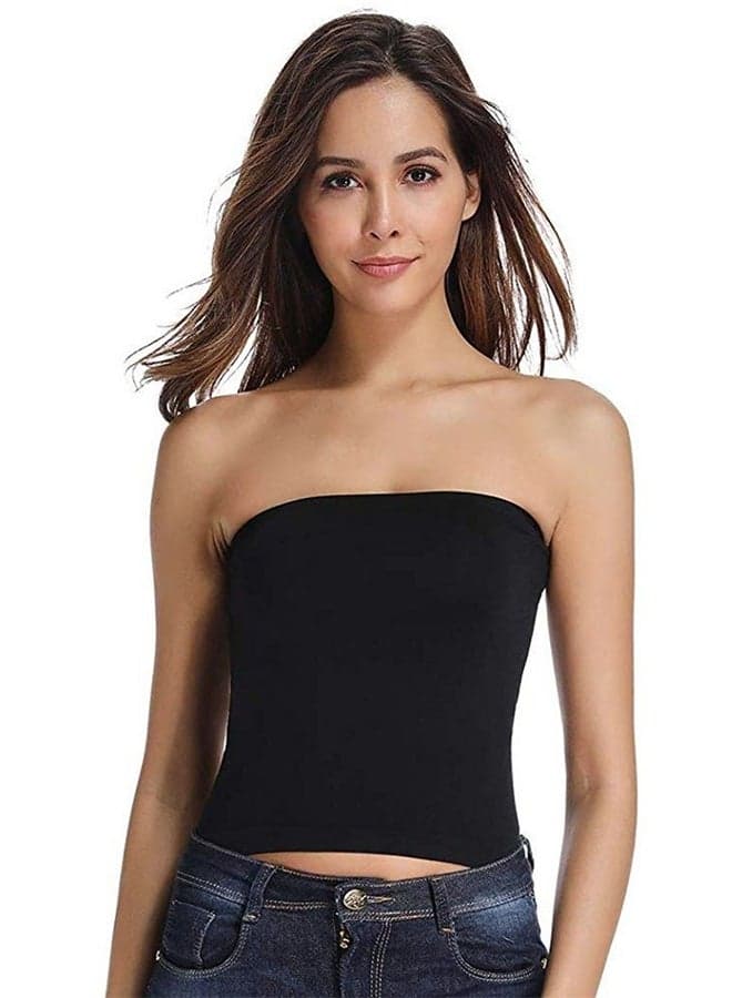 Women's Seamless Strapless Crop Top Tube Top Inner Camisole Black