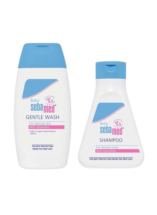 Pack Of 2 Baby Gentle Wash With Shampoo For Delicate Skin And SCALP 200ml+150ml