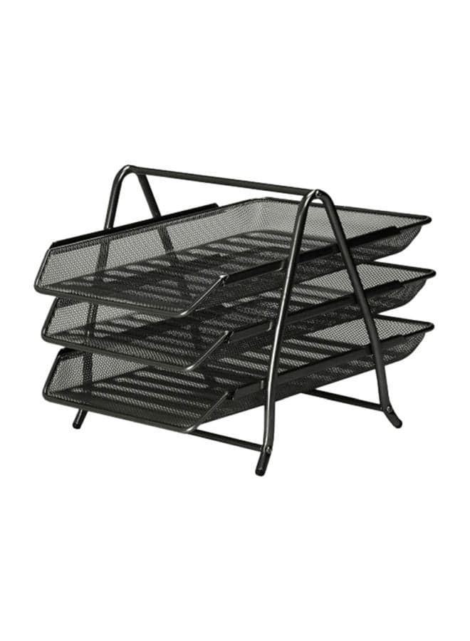 3-Tier Metal Mesh Document Tray Black