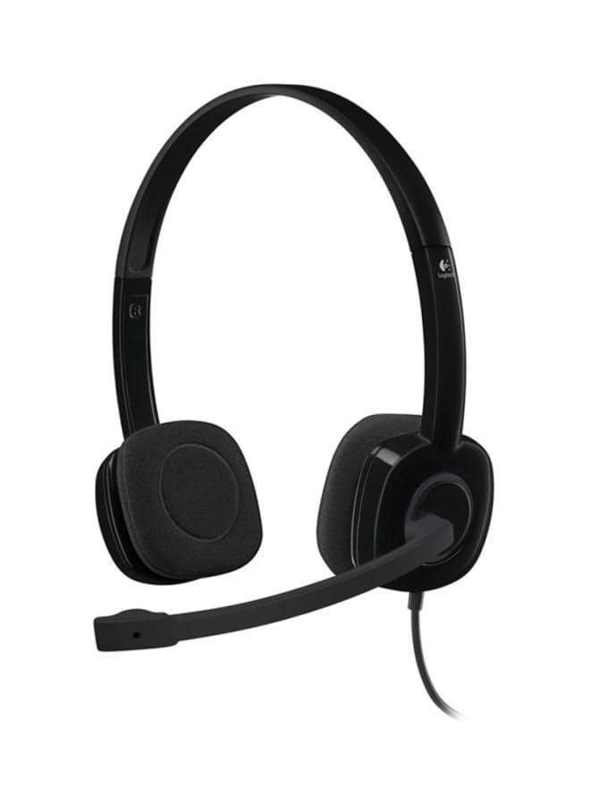 H151 Wired Stereo Headset with 3.5mm Jack, Noise-Cancelling Rotating Boom Microphone, In-Line Volume & Mute Controls, Adjustable Headband, Lightweight Foam Ear Cushions, Stereo Sound (20Hz-20kHz), 1.8m Cable, Compatible with PC/Mac/Smartphone/Tablet, Black