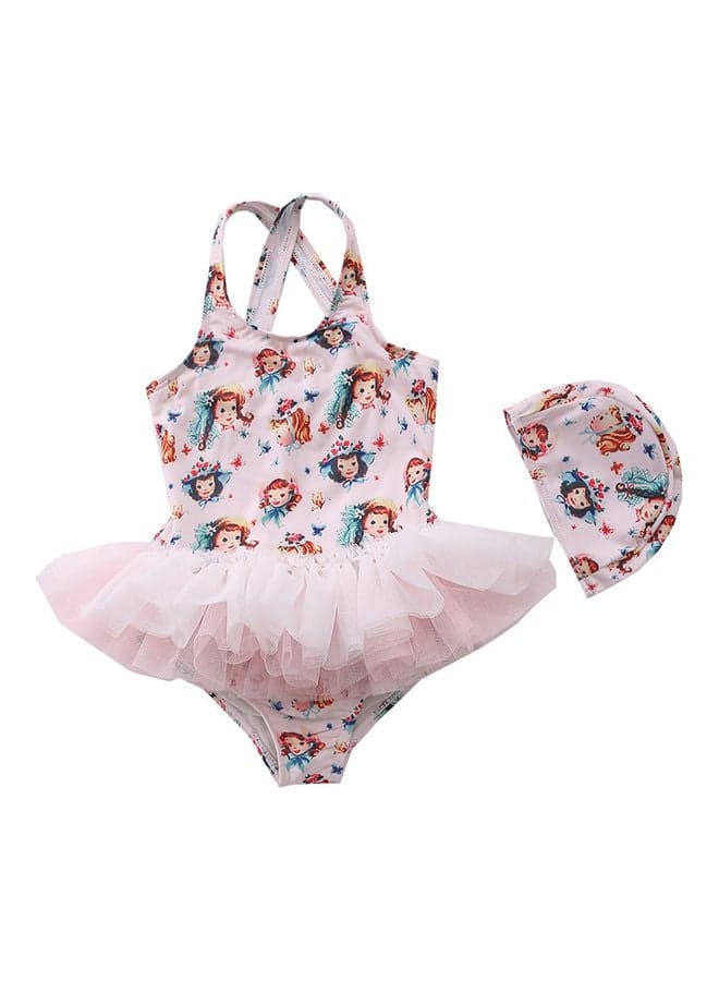 Girl's Cute Swimwear With Cap 80cm