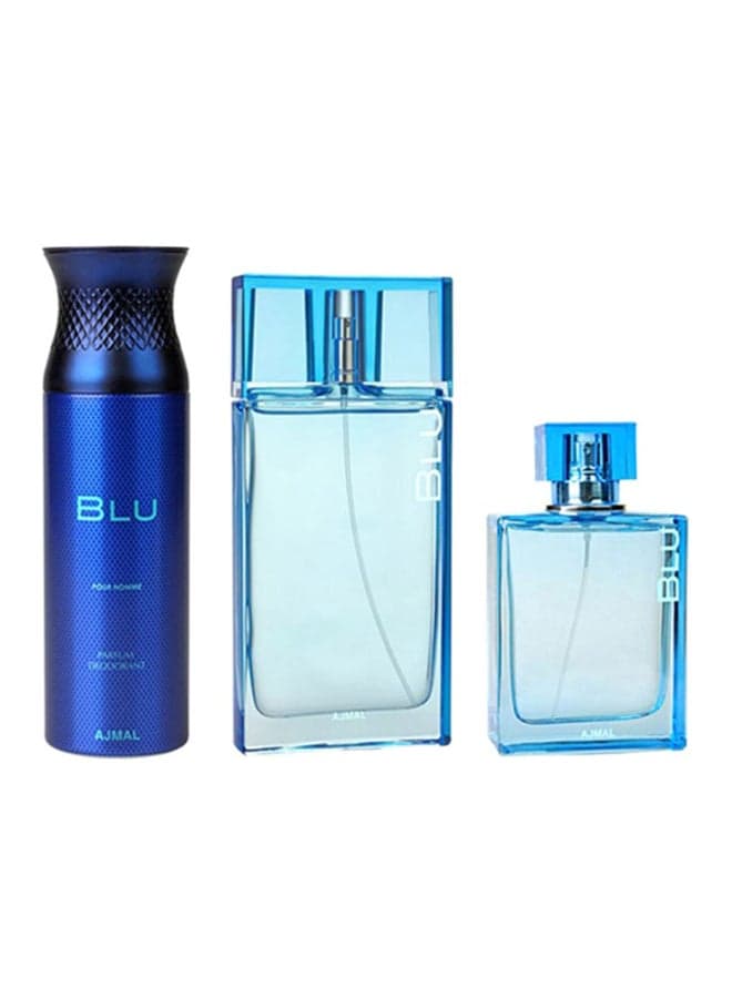 3-Piece Blu Gift Set Deodarant 200 Ml, Spray 90 milliliter Cologne 100ml