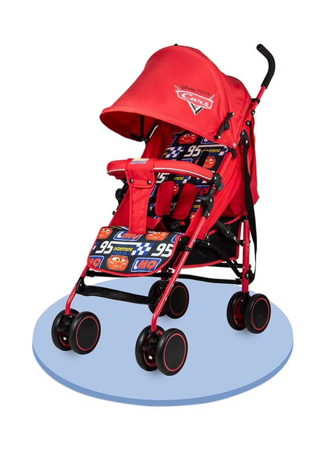 Trucare FZC Cars Lightning Mcqueen Lightweight Adventure Stroller + Storage Cabin 0 36 Months, Compact Design, Shoulder Strap, Adjustable Reclining Seat And More., Red