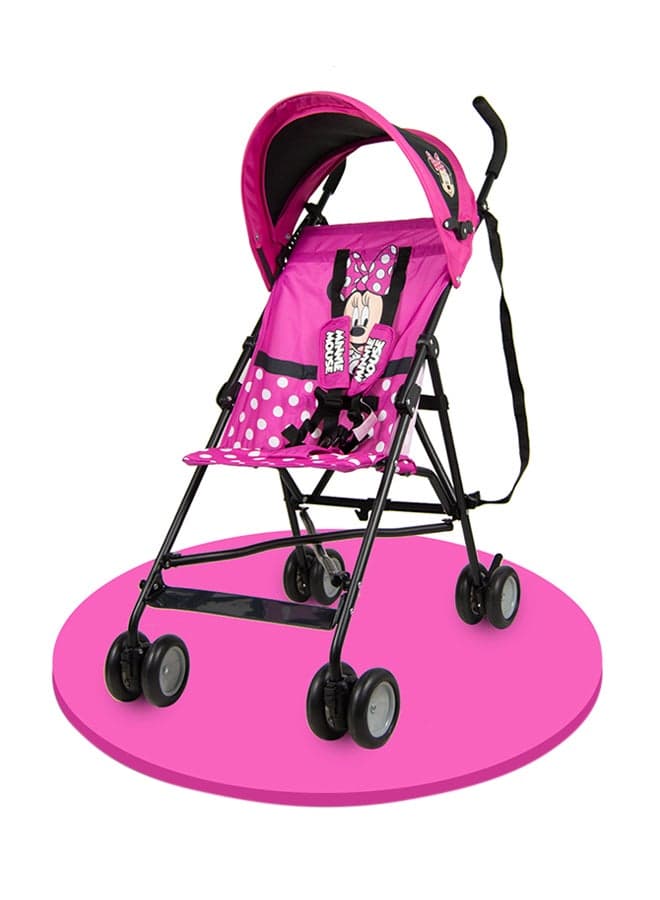 Minnie Mouse 3D Ears Lightweight Buggy Stroller | 3 - 36 Months, Pink, Rear Breaks, Shoulder Strap And More.