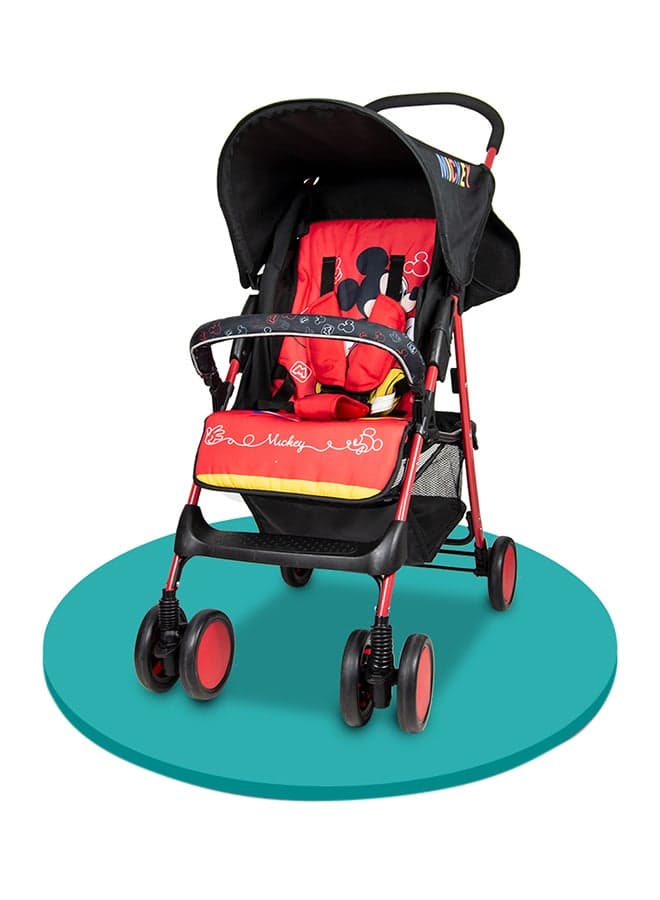 Mickey Mouse Lightweight Sports Stroller + Storage Cabin 0 36 Months, Compact Design, Rear Breaks, Adjustable Leg Rest And More., Red/Black