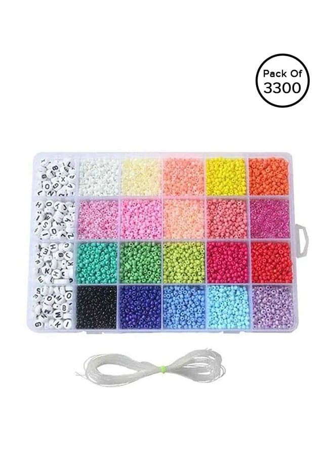 3300-Piece Small Colourful Bracelet Beads With A-Z Alphabet Letter DIY Bead Making Kit With Rope