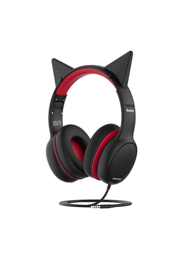 Kids Headset,Cute Kids Safe Foldable Wired Over-Ear Headphones with Audio Share Port,Removable Cat Ears,Soft Earpads,Volume Controlled at 85dB and 1.2m Cable,3.5mm Devices,Simba Onyx