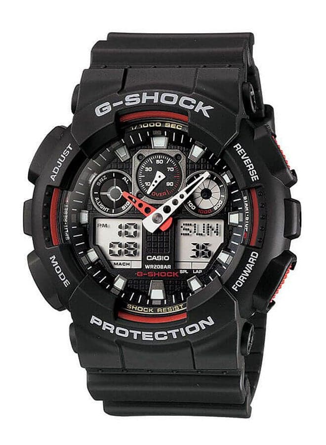 Men's Round Shape Rubber Strap Analog & Digital Wrist Watch 51 mm - Black - GA-100-1A4DR