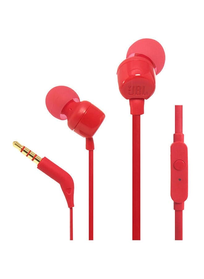 Tune 110 Wired In-Ear Headphones - Deep Pure Bass - 1-Button Remote - Tangle Free Cable - Ultra Comfort Fit Red