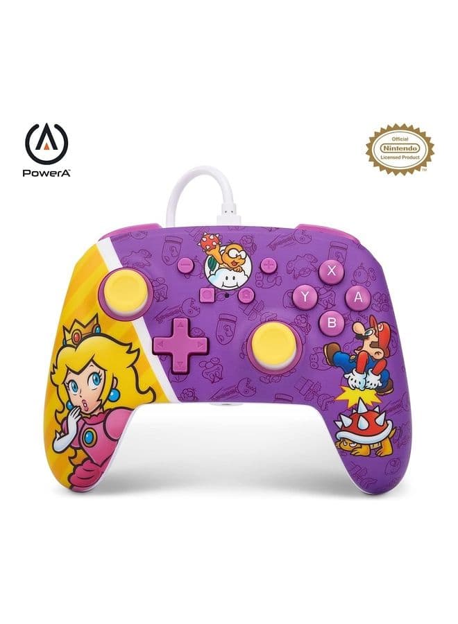Enhanced Nintendo Switch Wired Controller - Princess Peach Battle, Mario, Gamepad, 10Ft Cable, 3.5Mm Headphone Jack, Mappable Advanced Gaming Buttons, No Batteries Required