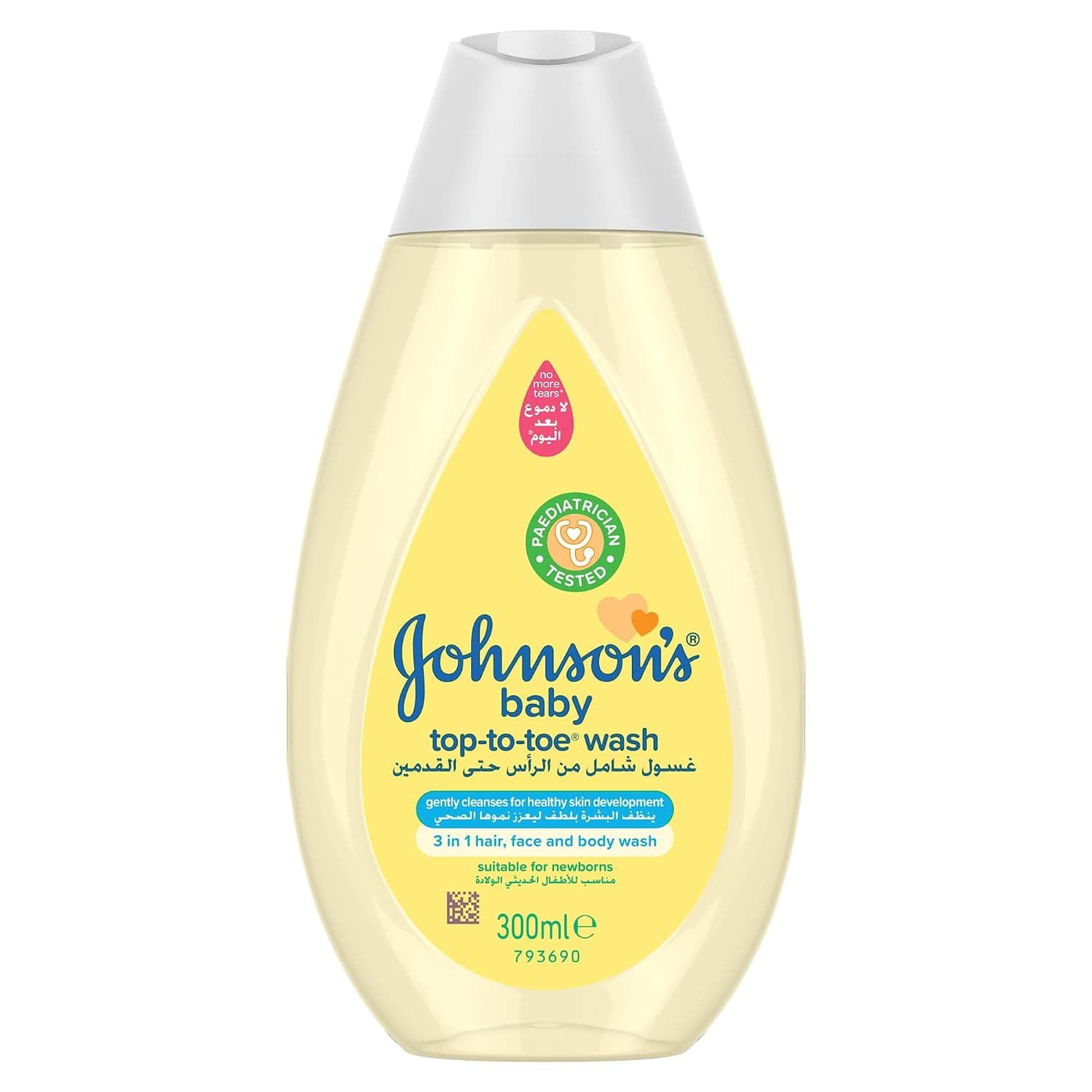 Johnson's Baby Top-to-Toe Wash 300ml – Hair, Face & Body Wash for Babies & Toddlers, Gently Cleanses for Healthy Skin Development